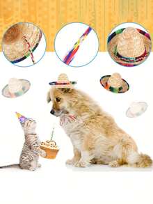 Wide Brim Natural Straw Hat Suitable For Theme Parties, Mini Mexican Hat, Decorative Straw Hat With Colorful Ropes, Ideal For Birthday Celebrations, Costume Matching, And Pet Use - Multicolor - View 6