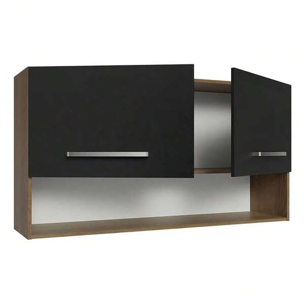 FENGSUN Mueble de Baño Colgante 105cm | 2 Cajones + Estante | Moderno Negro/Madera