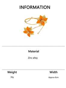 1pc Enamel Double Flower Circular Arm Cuff, Vacation Style Exaggerated Floral Arm Chain, Skin-Friendly 3D Adjustable Petal Design - Orange - View 6