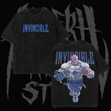 2000s Cosmic Villain Conquest Inspired Graphic T-Shirt – Invincible Viltrumite Empire Comic Tee, Vintage Washed Black Cotton Shirt, Unisex Streetwear Front & Back Print, Gift For Fan, Gift For Him,Cosplay - 黑色 - 查看 2