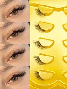 5 Pairs Natural Half Eyelashes, Clear Band Wispy False Eyelashes, Reusable Soft 3D Faux Mink Lashes, Invisible Transparent Stem Half Lashes For Daily Makeup, Natural Fluffy Cat Eye Look - View 4