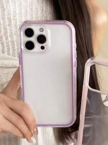 High-End Quality Apple Smartphone Fashionable Protective Case, 3-In-1 Thick Hard Material, Colorful Solid Color Frames, Personalized Creative Pink, White, Black, Blue, Green Options, Minimalist Anti-Fall Full Coverage Transparent Tactile Colored Phone Case, Waterproof, Shock-Proof, Anti-Fall, Anti-Scratch. - Purple - View 4
