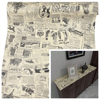 1 cuộn giấy dán tường tự dính kiểu báo cũ retro mang phong cách hoài cổ Mỹ, thích hợp để trang trí lại tường phòng ngủ và phòng khách. Giấy dán tường trang trí dễ cắt và dán, chịu được nhiệt độ cao và dầu mỡ, rất phù hợp cho phòng ngủ, nhà bếp và trang trí lại nội thất - Nhãn dán trang trí nhà cửa thời trang