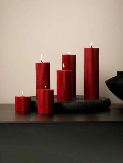 5pcs High Quality Red Striped Flat-Top Scented Candles, Decorative Candle Holders, Christmas Decor, Birthday Decor, Church Decor, Restaurant & Party Decor