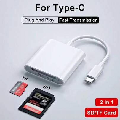 1pc SD Card Reader Adapter, 2-In-1 Dual Slot For SD & TF Card, Portable Card Reader Compatible With TC/IPad Series, Compatible With IPhone 14 Pro Max/14 Pro/14 Plus/14/13/12/11/XS/XR/8/7/6, IPad,