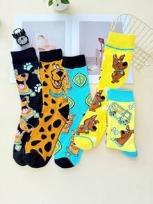 Warner Bros 5双随机春夏男女通用时尚卡通小狗图案百搭舒适透气字母中筒袜 - 彩色 - 查看 3