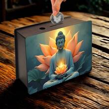Cofrinho de madeira em formato de porco, com Buda de Lótus, pré-montado e reutilizável, decoração artesanal em madeira, ideal para casa, sala de estar/escritório, presente de casamento/Natal, essencial para guardar moedas, cofrinho retangular 2D, presente para homens. - Multicolorido - Ver 1