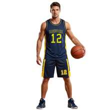 Men's Adult Sports Set: T-Shirt With Basketball Shorts - Black and Yellow Basketball - View 8