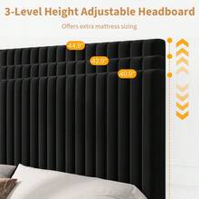 Techigher Bed Frame, Velvet Upholstered Platform Bed With Adjustable Headboard, Vertical Channel Tufted, Sturdy Wooden Slats, Silent Design, Easy Assembly - Black - View 9