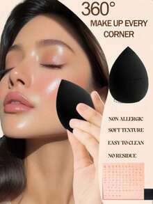 5件套多功能黑色美妆蛋，粉底晕染海绵，液体/膏状/粉状产品通用，水滴形设计，干湿两用，专业柔软遮瑕海绵，柔软美妆蛋套装 - 黑色 - 查看 3