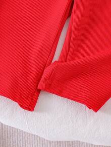 2件套女童休闲可爱爱心印花上衣+红色裤子套装，夏季 - 紅色 - 查看 7