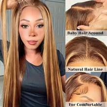 即戴即走的无胶假发，真人前额发，200密度，5x5高清蕾丝闭合，预先拔毛、预先漂白、预先剪裁，无胶波波头假发，女士真人混纺发，巴西原生发，13x4/13x6高清透明蕾丝前额假发，#4/27蜂蜜金渐变挑染 - SP4/27 - 查看 4