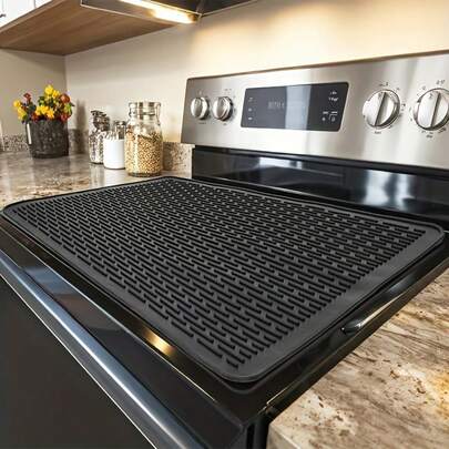 28x20 Silicone Electric Stove Cover Heat Resistant Glass Ceramic Cooktop Protector, Elegant Multi-Use Dish Drying Mat For Kitchen, Non-Slip Waterproof Countertop Protector For Neat Tidy Home Organization
