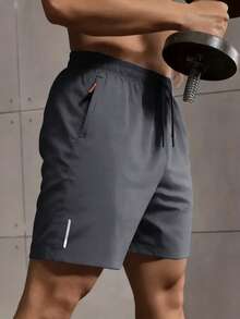 1pc Men's Summer Lightweight Casual Shorts, Fashion Sports Outdoor Running Shorts Unisex Design - Grey - View 2