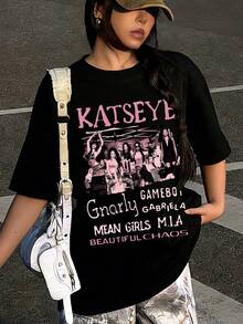 Katseye Music Shirt, Katseye K-Pop Graphic Tee, Katseye Beautiful Chaos Shirt - Comfortable Round Neck, Stretch Fit, Stylish & Versatile, Machine Washable, All-Season Outfit For Boys & Girls Ages 5-14, Perfect For Daily Wear, School Outfits, Family Gatherings, Birthday Parties - Ideal Gift For Fans & Kids - 黑色 - 查看 1