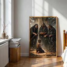 1pc/Set Mystical African Ritual Canvas Wall Art, African Three Elders & Child With Sacred Bowl For Cultural Home & Study Decor, African Cultural Art For History Buffs & Home Decoration, Perfect Gift For Culture Lovers​, Canvas Poster Prints, Canvas, Without Frame - Retro - View 1