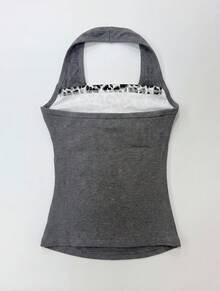 Áo tank top crop top phong cách Y2K dành cho nữ, họa tiết da báo xám, khoét lỗ, trang phục đường phố mùa hè cho các lễ hội. - Xám - Xem 9