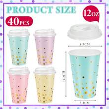 D40 Pcs Pastel And Gold Disposable Coffee Cups With Lids 12oz Gold Foil Dot Gradient Paper Cups For Hot Cold Beverage Water Tea Party Wedding Valentines Birthday Plies - Pastel and Gold - 查看 2