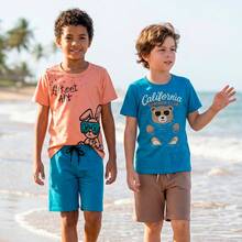 4-Piece Assorted Children's Summer Outfit For Boys - 2 Sets - Includes 2 T-Shirts + 2 Shorts - Đã in - Xem 8
