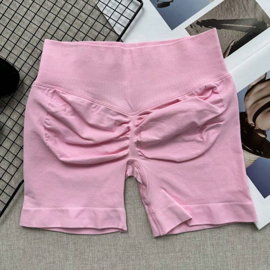 女士高腰无缝瑜伽短裤 - 弹力提臀，适合跑步、健身和户外活动 | 时尚外观 | 弹力面料 粉色夏季 - 粉色 - 查看 1