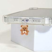 1pc 3D Bear Phone Charm Dust Plug, Suitable Compatible With Iphone/Type-C - Brown - View 7