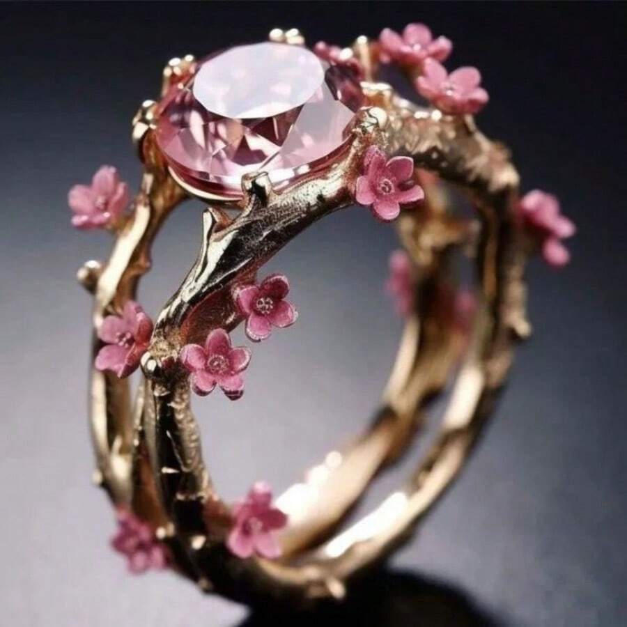 Nhẫn nữ tối giản bằng đồng thau, đính đá Cubic Zirconia tổng hợp, kiểu dáng độc đáo, thời trang, thể hiện phong cách cá nhân. - Vàng - Xem 1