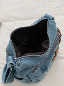 Nuevo bolso bandolera casual chic de mezclilla suave multicapa conúltiples bolsillos, versátil, adecuado para trabajo, compras y viajes. - Granate - Ver 9