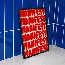 1幅醒目的红色“MANIFEST”艺术印刷海报 - 无框帆布墙画，现代混搭风格，适用于客厅和卧室，励志名言风格，墙面装饰 - Style A - 查看 11