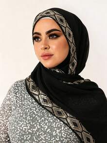 女士透气端庄穆斯林头巾，奢华亮片雪纺材质，春夏款 - 彩色 - 查看 8