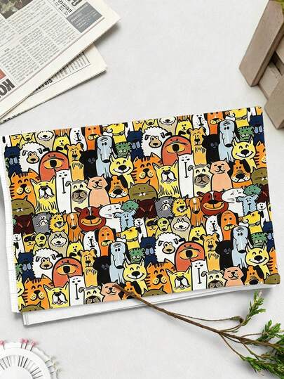 Soft Slightly Stretchy Dog Print Fabric, 143cm Wide, 100/200/300cm Length Options, Soft Durable DIY Material For Clothing, Headbands, Dresses, Tablecloths, Dust Bags & Doll Clothes