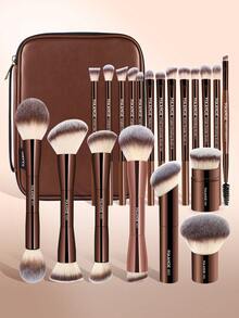 MAANGE 20/21/22/28 piezas Juego de brochas de maquillaje, que incluye 20/24 piezas de brochas de maquillaje profesionales con tubo de aluminio + esponja de maquillaje + caja de almacenamiento, que contiene brocha para rubor, brocha para polvo, brocha para sombra de ojos, brocha para corrector, brocha para iluminador, brocha para contorno, brocha para cejas, brocha difuminadora, brocha para base, juego de herramientas de maquillaje, accesorios de maquillaje como regalo para mujeres y niñas - Marrón - Ver 4