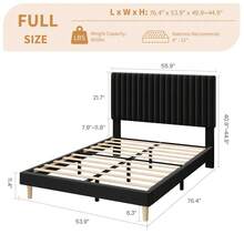 Techigher Bed Frame, Velvet Upholstered Platform Bed With Adjustable Headboard, Vertical Channel Tufted, Sturdy Wooden Slats, Silent Design, Easy Assembly - Black - View 5