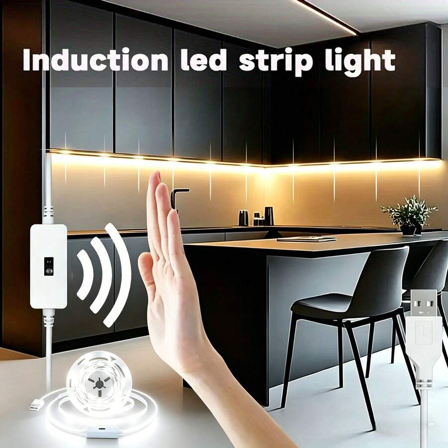 USB Powered LED Light Strip With Motion Sensor, Flexible USB Cable, Warm White/White Ambient Lighting For Bedroom, Kitchen, Wardrobe, Easy Installation, Suitable For Holiday Decoration
