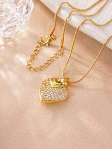 1 Pc Pave Zirconia Heart Necklaces For Women Gold Color Heart Pendant Necklace Fashion Jewelry,Perfect Gifts For All Accassions - Multicolor - View 5