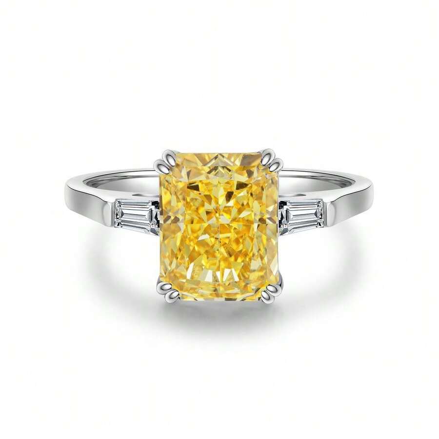 S925 Sterling Silver Yellow Diamond Ring For Women, Ice-Cut Brilliant Cut 8A  Ring, Wedding Ring For Parties - 黃鑽-CBJZ141 - 查看 1