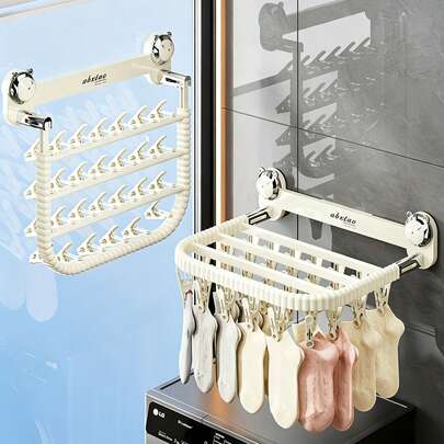 1Pc Foldable Drying Rack, No-Drill Suction Cup Clothes Hanger For Socks & Underwear, Space Saving Storage Holder For Balcony & Laundry Room