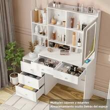 Mesa de Vestir con  Cajones  para Recámara ,Mesa de Maquillaje con Espejo y Luces LED, para DormitorioTocador de Maquillaje con Enchufe de Energía - Blanco - Ver 3