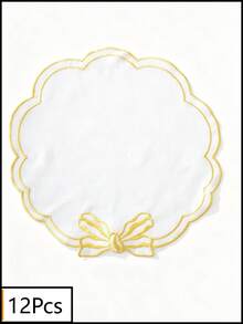 1/2/4/6/12pcs Wavy Lace Embroidered Napkins, Solid Color Bow Tie Placemats, Fresh Minimalist Style For Kitchen, Dining Table, Water Cup, Bowl, Plate Non-Slip Pads, Suitable For Holidays, Parties, Birthdays, Weddings, Banquets, Office Desks, Coffee Tables, Home Decor, All Seasons Photography Backdrop - Yellow - View 11