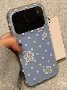 可爱蓝色波点花朵果冻手机壳，兼容 17 Pro Max、17 Pro、17、16 Pro Max、16 Pro、16、15 Pro Max、15 Pro、15、14 Pro Max、14 Pro、14、13 Pro Max、13 Pro、13、12 Pro Max、12 Pro、11，创意时尚美学，柔软光滑果冻材质，防震保护套 - 藍色波點花朵 - 查看 2