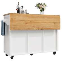 Rolling Kitchen Island Trolley Cart With Drop Leaf Tabletop, Storage Cabinet - Multicolor - View 3