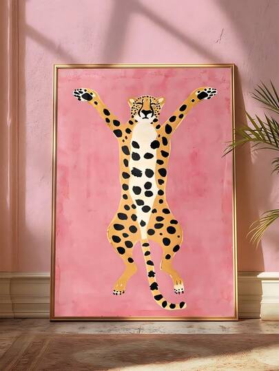 1pc Vintage Pink Leopard Wall Art, Majestic Tiger Relaxing On Vintage Pink Sofa Canvas, Exotic Wildlife Wall Art, Jungle Animal Canvas Decor, Tiger At Pond Art Print, Festival Gift, The Ideal Gift For Friends, Bedroom Art Print, Living Room Decor, Office Decor, Kitchen Decor, Bathroom Decor, Wall Arts, Wall Decor, Home Decor, Room Decor, Canvas Wall Art, Posters, Wall Art With Frame, Optional Frame ﻿ ﻿