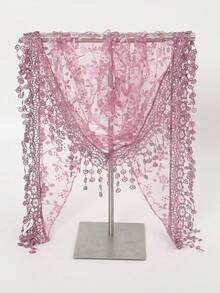 1pc Women's Fashion Floral Lace Trim Triangular Scarf/Headscarf,Holiday,Travel Essential - Leather Red - View 4