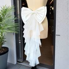 1pc White Satin Oversized Bow Backpiece Accessory, Asymmetrical Mesh Ribbon Waist Decor,Summer,Beach,Wedding - Multicolor - View 4