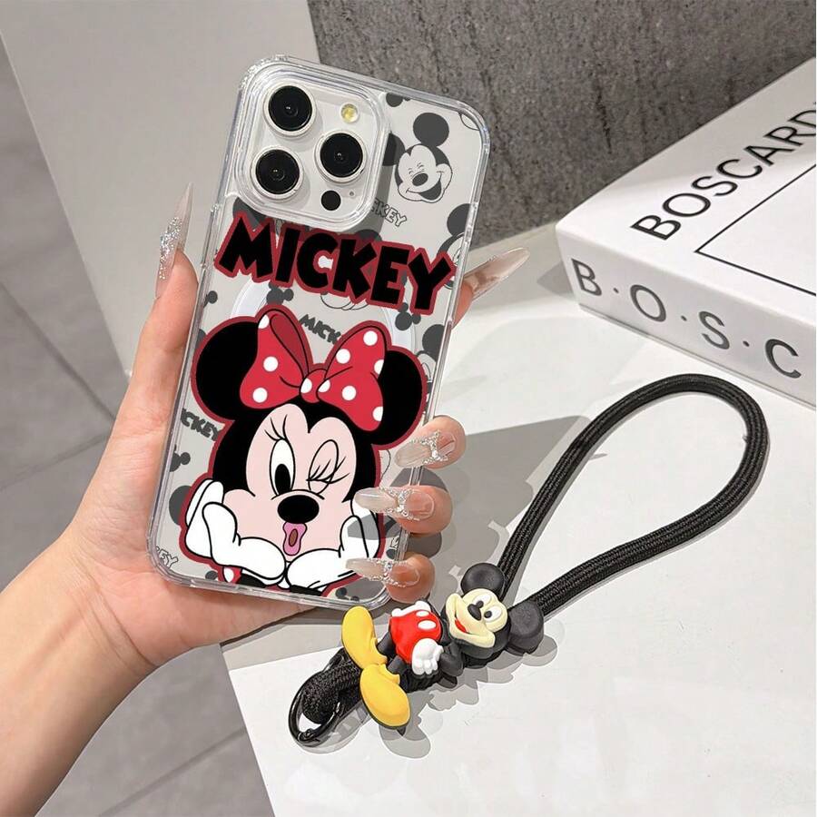 This Disney Mickey Mouse Pattern Lanyard Phone Case Features A Strong Magnetic Closure And Full Coverage Of Acrylic And TPU Material. It's Shockproof, Lightweight, And Suitable For IPhone17/16/11/13/15/15 Plus/15 Pro/15 Pro Max/12/14 Pro Max/11 Pro Max/12 Pro/12 Pro Max/13. It's A Popular Birthday Gift, Business Gift, Durable, Stain-Resistant, And Fingerprint-Resistant New Phone Case For Men And Women. It Also Includes A Mickey Mouse Phone Case And Mickey Mouse Doll Bracelet. Compatible With SamsungGalaxy S20, S21, S22, S23, And S24 Series. It's The Perfect Gift For Friends And Family. This Stylish Phone Case Is Fun, Lightweight, And Durable. IPhone17 Pro Max Phone Case, Minnie Phone Case. - Clear - View 1