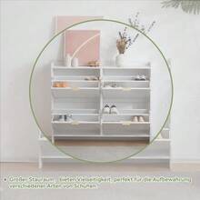 Large Concealed Shoe Cabinet / Shoe Cupboard In Medieval Style / With 4 Drop-Down Compartments / Arched Construction / Suitable For Entrance Area Or Hallway - White - View 9