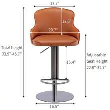 Taburetes de bar de acero inoxidable negro titanio, silla de bar moderna de cuero de alta calidad con respaldo, giratoria y de altura ajustable para mostrador de cocina y comedor. - Marrón - Ver 4