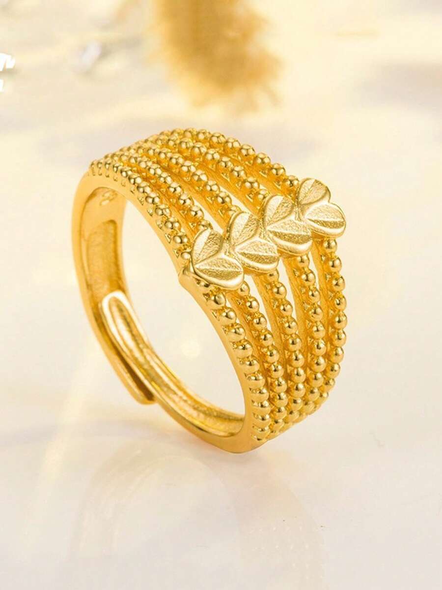 【热门之选】可调节心形金色多股爱情戒指，锌合金材质，适合女性佩戴，是婚礼和派对的理想之选 - 金色 - 查看 1