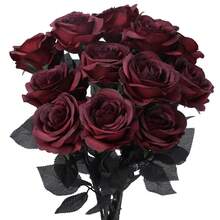 6/10/30 piezas Flores artificiales de rosa negra y roja, de 20 pulgadas, de material plástico, emparejadas con un jarrón negro, decoración de escritorio elegante, decoración de dormitorio, ramo de San Valentín, ramo de novia de boda - Rojo y negro - Ver 2