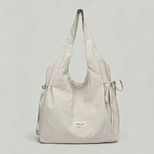Dedoo Polka Dot Canvas Tote Bag, Large Capacity Foldable Shoulder Bag, Suitable For Students, Ruched Cloud Drawstring Design - White - View 10