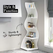 Tribesigns Corner Shelf, Rustic 5-Tier Wall Corner Bookshelf, Stylish Corner Small Bookcase Storage Rack Plant Stand With Unique Shape For Living Room, Home Office, White - White - View 10